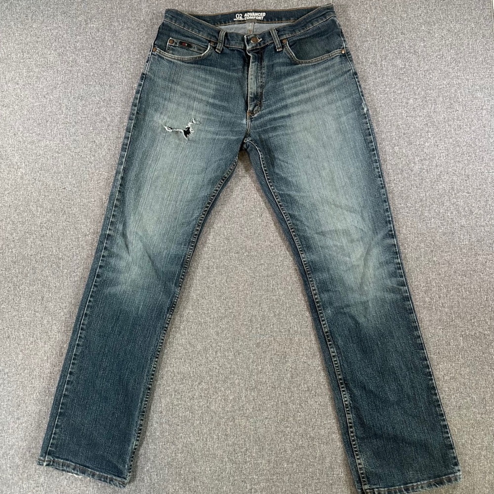Wrangler Jeans Mens 33x33 20X Competition 02 Advanced Comfort Blue Distressed